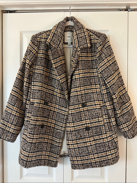 Free Assembly Jackets & Blazers - Free Assembly Checked Double-Breasted Pea Coat - Beige/Black